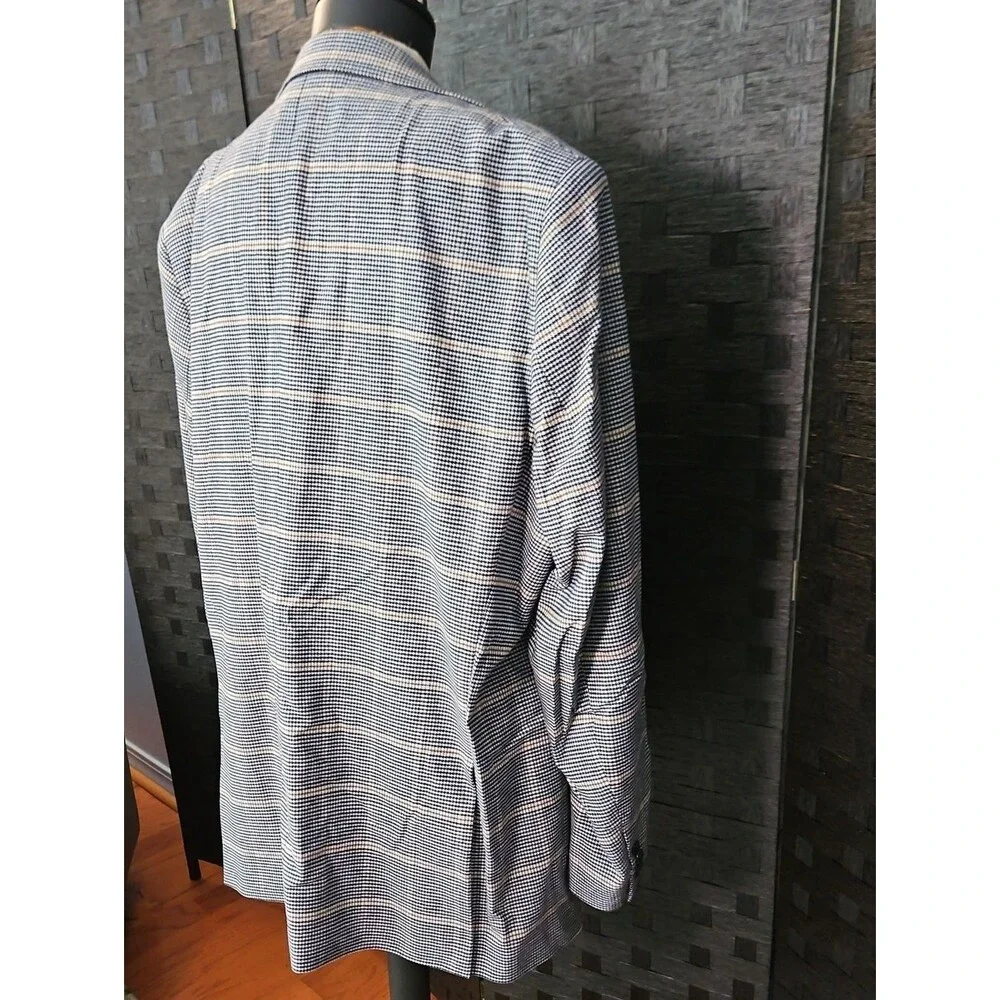 NWT Paul Fredrick Navy & Tan Plaid Blazer Men's 52L